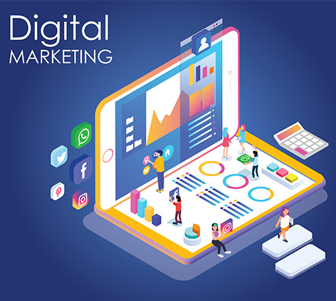 ADMS_Isometric Artwork of people promoting a brand through digital marketing