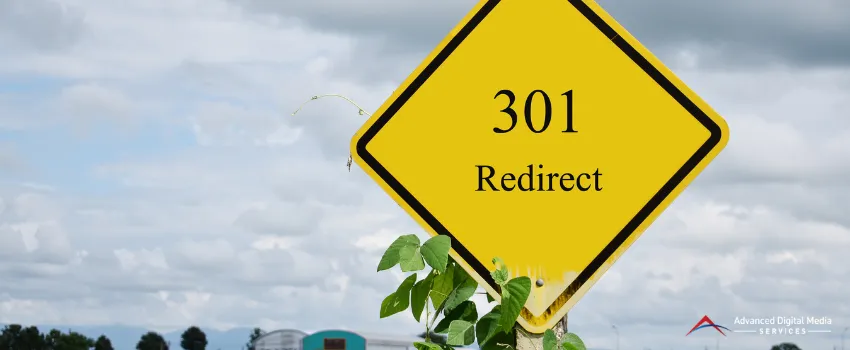 ADMS - 301 redirect text on a yellow traffic sign