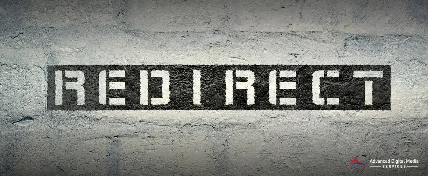 ADMS - Redirect text graphic on a wall of grey bricks