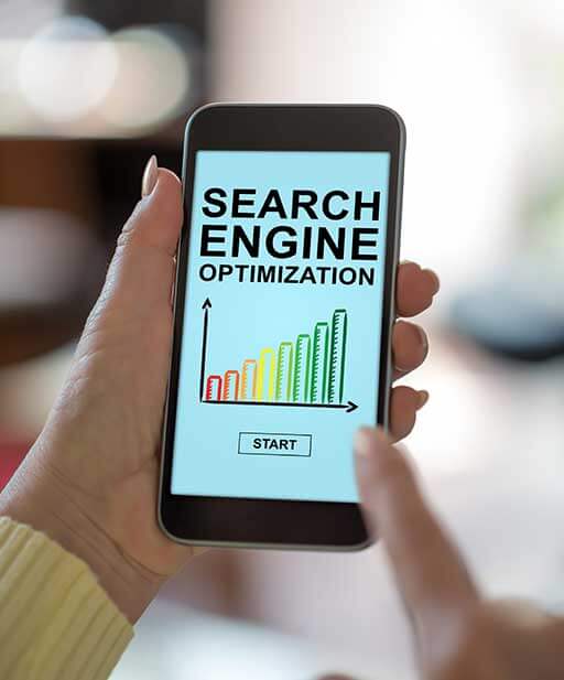 ADMS Smartphone screen displaying a search engine optimization concept