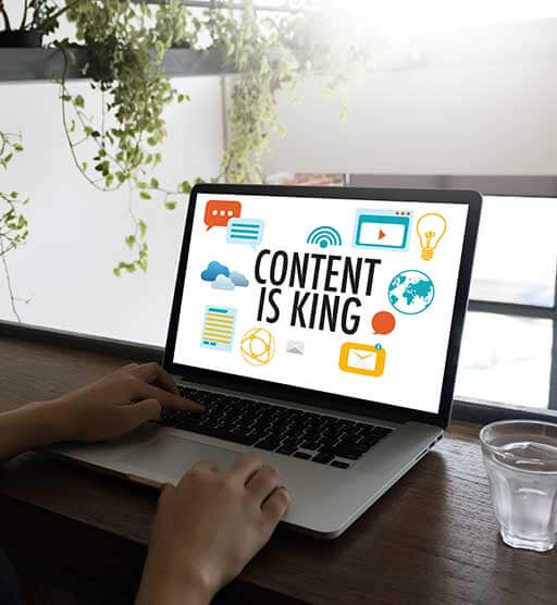 ADMS CONTENT IS KING seo search engine optimization and content marketing concept