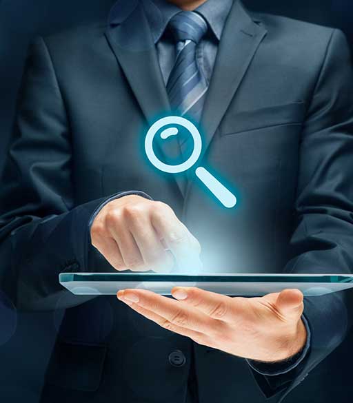 ADMS Businessman hold futuristic tablet